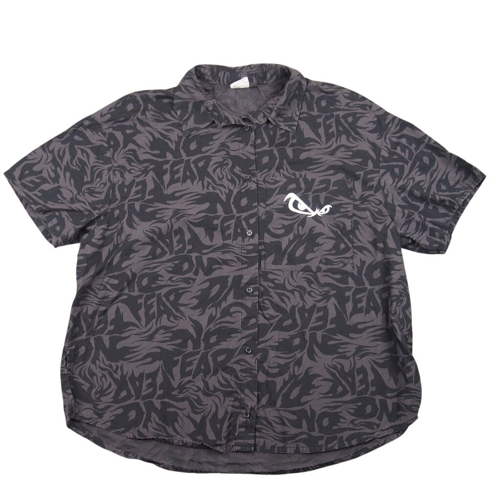 No Fear x H&M Collab Shirt Men's Medium Button Up Short Sleeve‎ Gray Black EUC!